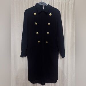 Talbots Classic Black Pea Coat style dress with Gold Buttons